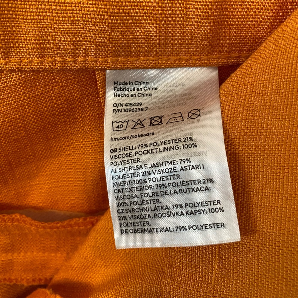 H&M Orange Tailored Trouser Pants High Waist Straight Leg Sz 10 - Picture 8 of 9